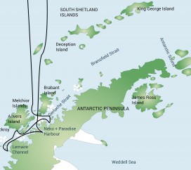 Mapa wycieczki - Rejs na Półwysep Antarktyczny - obserwacja wielorybów (Plancius)
