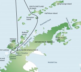 Mapa wycieczki - Rejs na Półwysep Antarktyczny i Szetlandy Południowe (World Explorer/Ocean Adventurer)