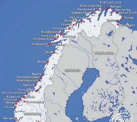 Mapa wycieczki - Rejs Hurtigruten - Bergen - Kirkenes - 7 dni